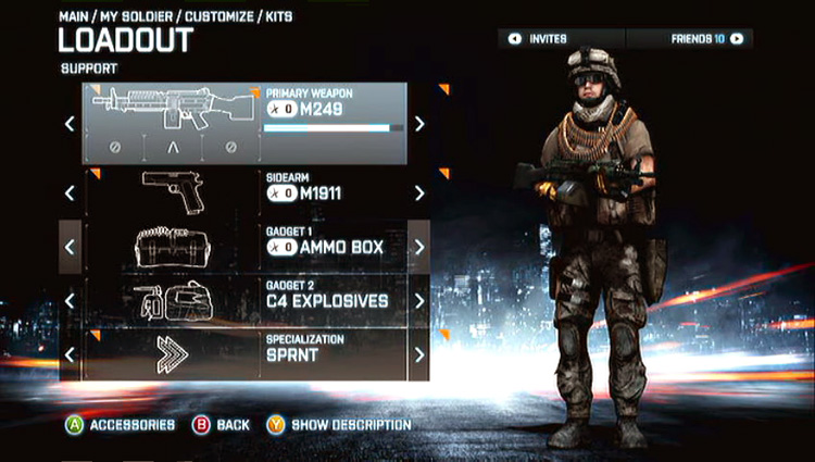 Battlefield 3 - Xbox 360 Loadout for the Support Role
