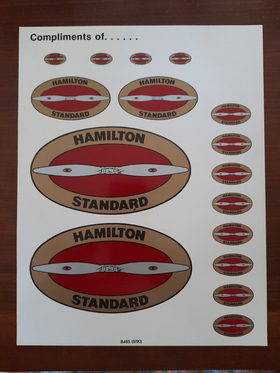 Hamilton Standard Propeller Decals, Sheet Of 16, Various Sizes, New