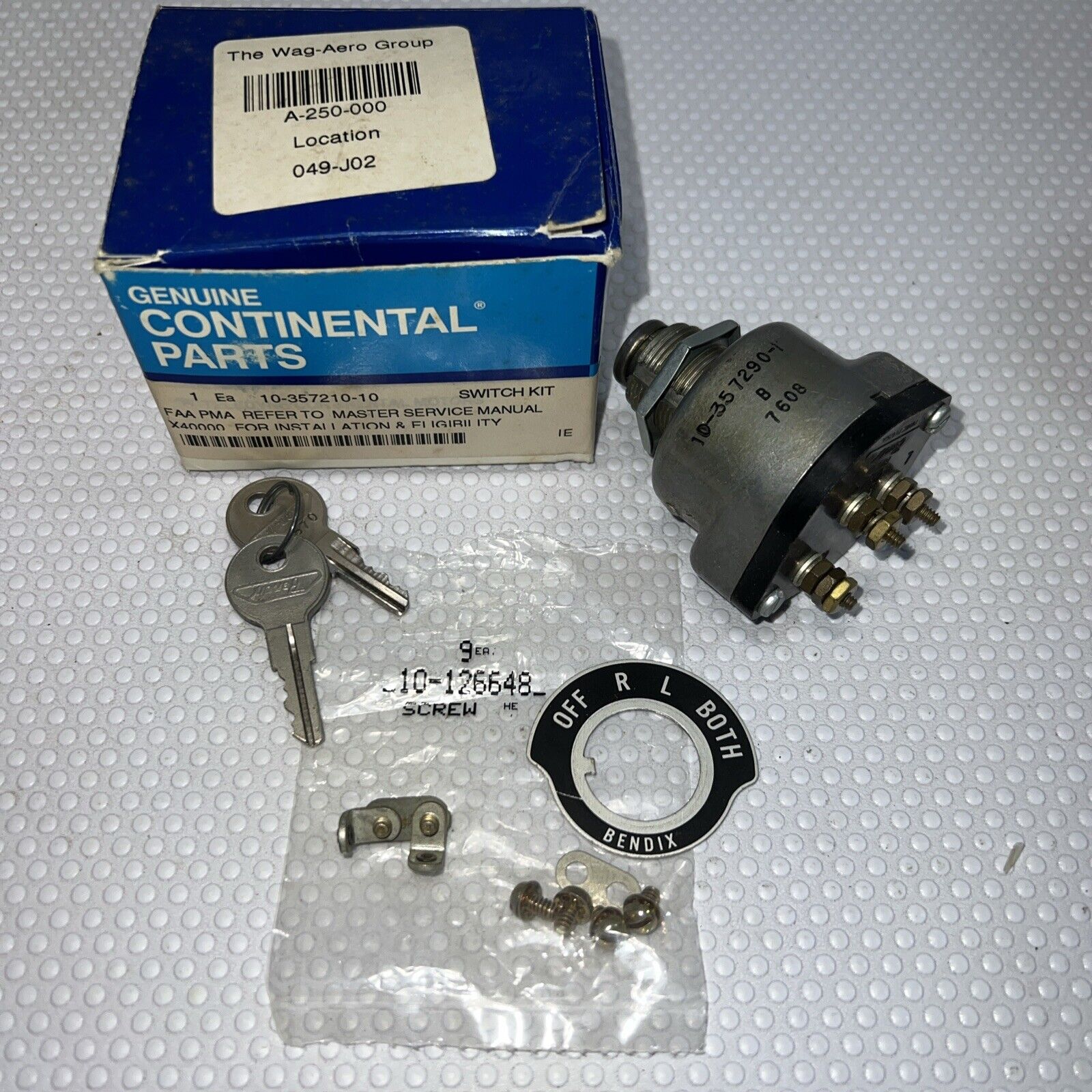 NEW Bendix Aircraft Airplane SWITCH-IGNITION L/R/BOTH/START Placard & KEYS
