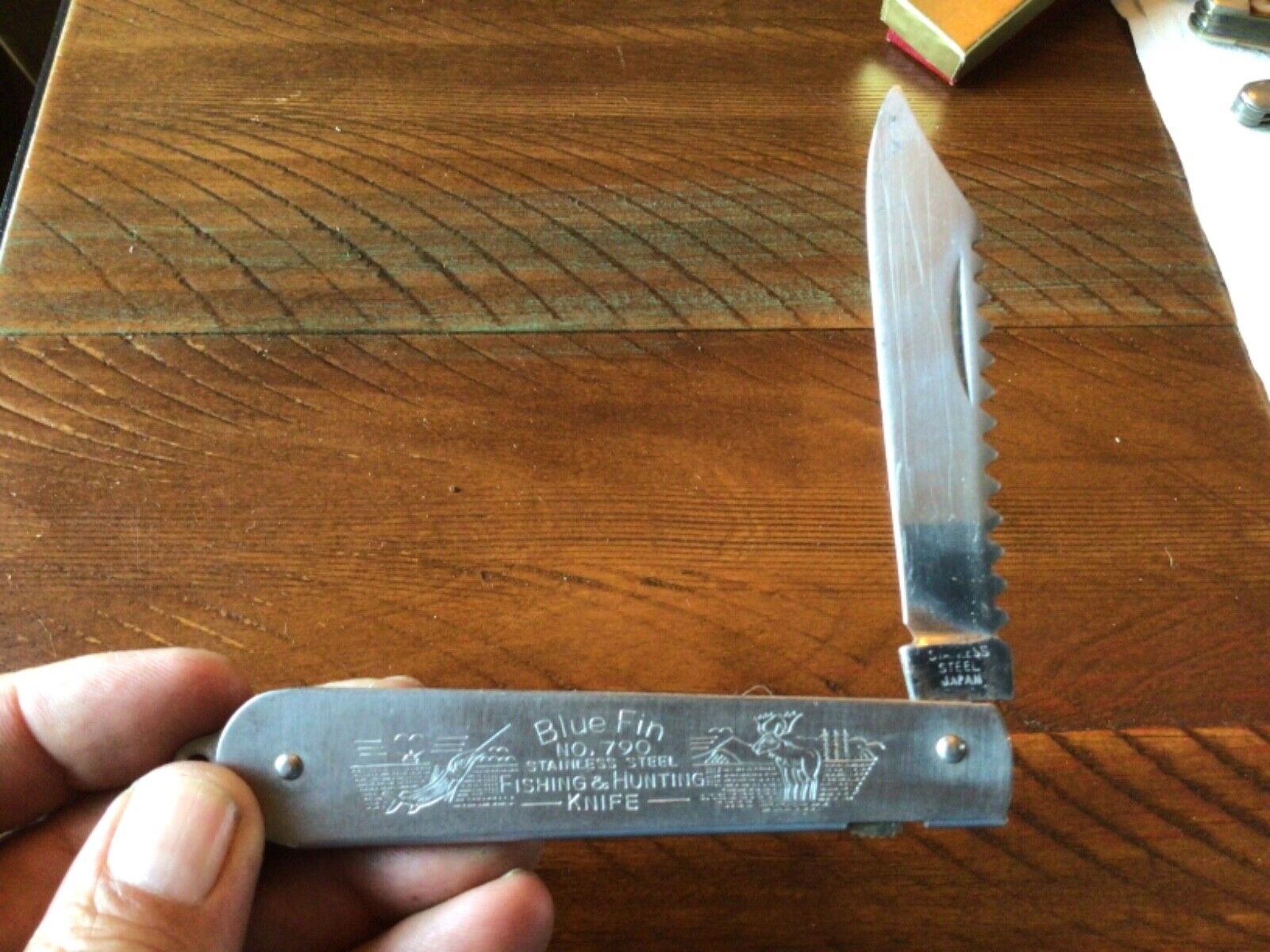 BLUE FIN #790 Fishing HUNTING KNIFE MADE IN JAPAN OLD RARE FOLDING POCKET  for Sale 