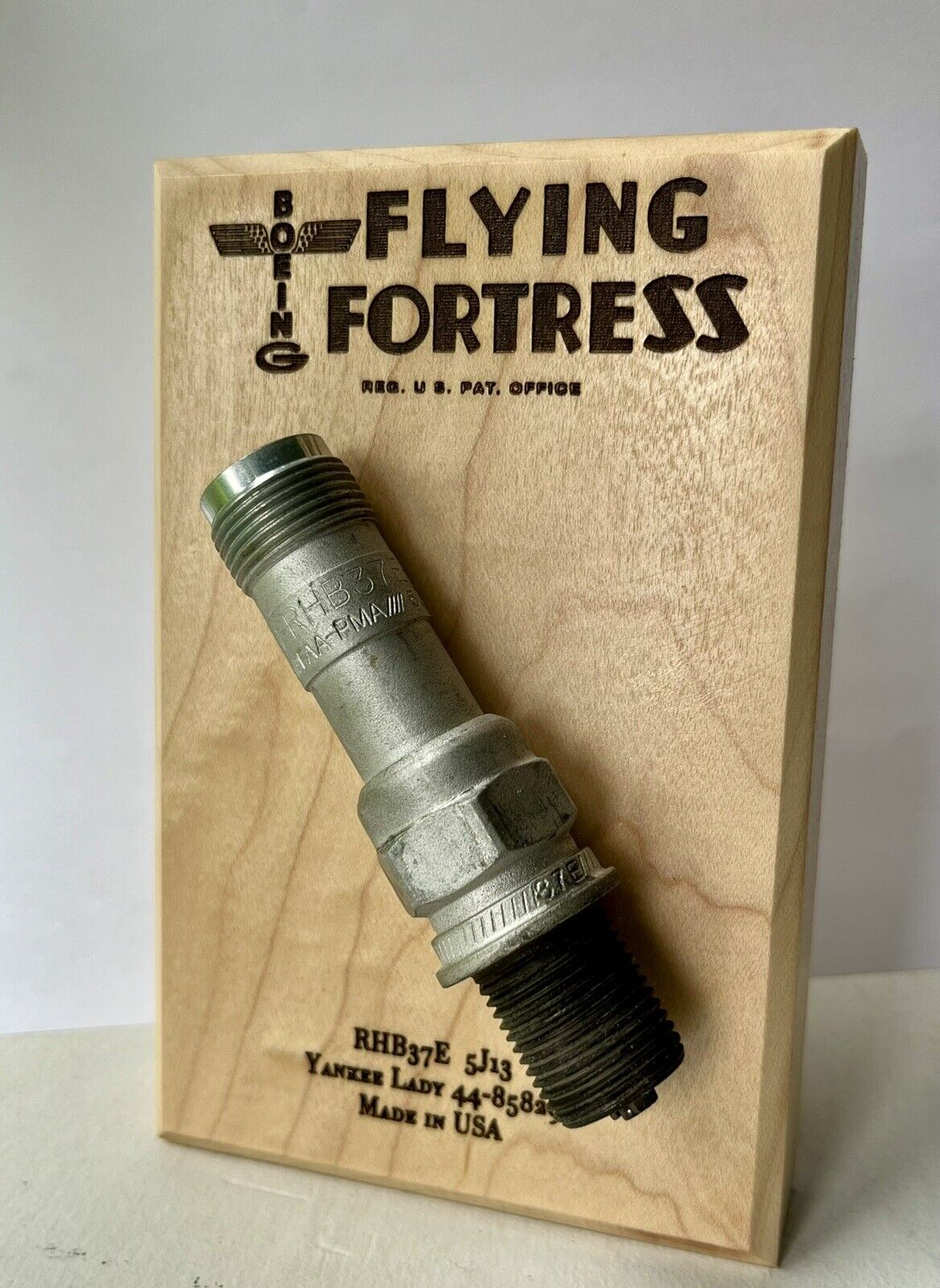WWII B-17G Flying Fortress Used Spark Plug Mounted On Plaque